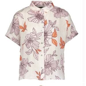 Rachel Roy Linen Floral Short Sleeve Button Up Top Size S Small